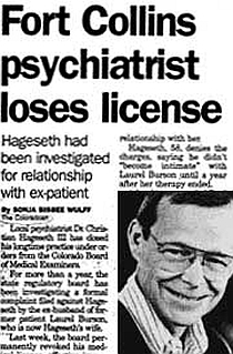 Dr Christian Hageseth III zaudē licenci pēc attiecībām ar bijušo pacientu, kurš tagad ir viņa sieva.
