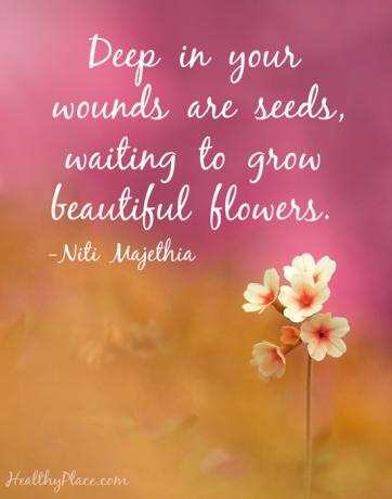 Citāts par garīgām slimībām - dziļi jūsu brūcēs ir sēklas, kas gaida, kamēr augs skaisti ziedi.