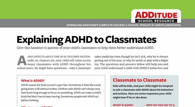 Skaidrojot ADHD klasesbiedriem
