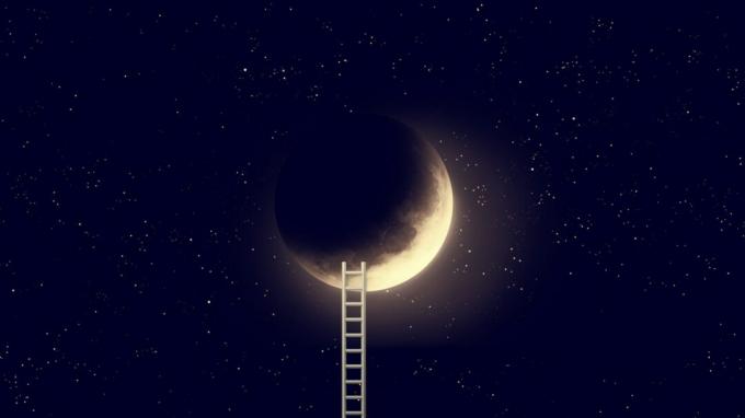 Nakts debesis ar mēness un pakāpienu kāpnēm. Šī attēla elementi, ko iekārtojusi NASA