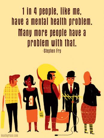 Garīgās veselības aizspriedumu citāts - 1 no 4 cilvēkiem, tāpat kā man, ir garīgās veselības problēmas. Ar to ir saistīta daudz problēmu.